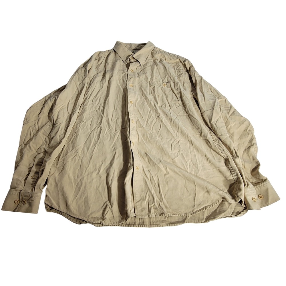 Tommy Bahama Mens XL 100% Silk Long Sleeve Button Down Shirt Tan Khaki